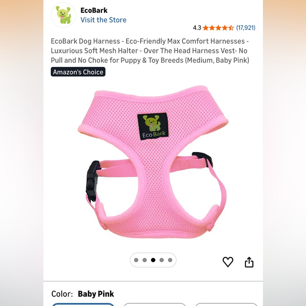 EcoBark Pink Dog Harness - M - Picture 2 of 7